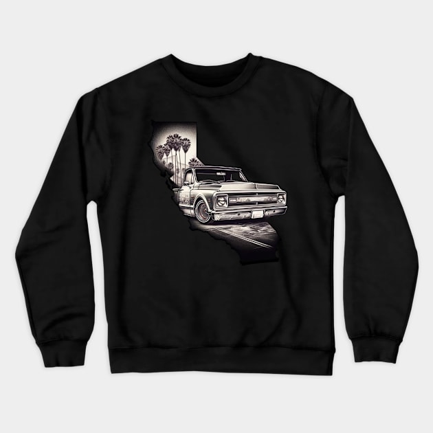 California Dreamin' - Chevy C10 Lowrider Double Exposure Sketch Crewneck Sweatshirt by Spearhead Ink